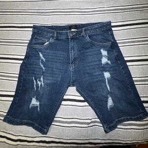 Riot Empire Distressed Denim Shorts‎ Mens 38 Dark Wash Streetwear Jean